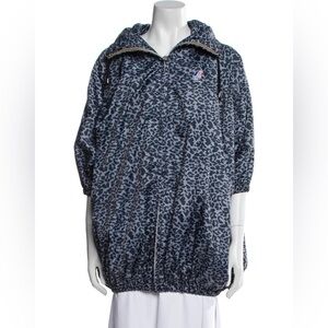 K-Way x Maje Limited Edition Blue Leopard Print 3/4 Sleeve Parka Zip Up Jacket